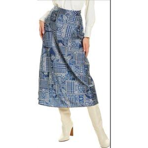 J.McLaughlin Zahara Skirt 10 In Pearson Patch A-Line Paisley Houndstooth Blue